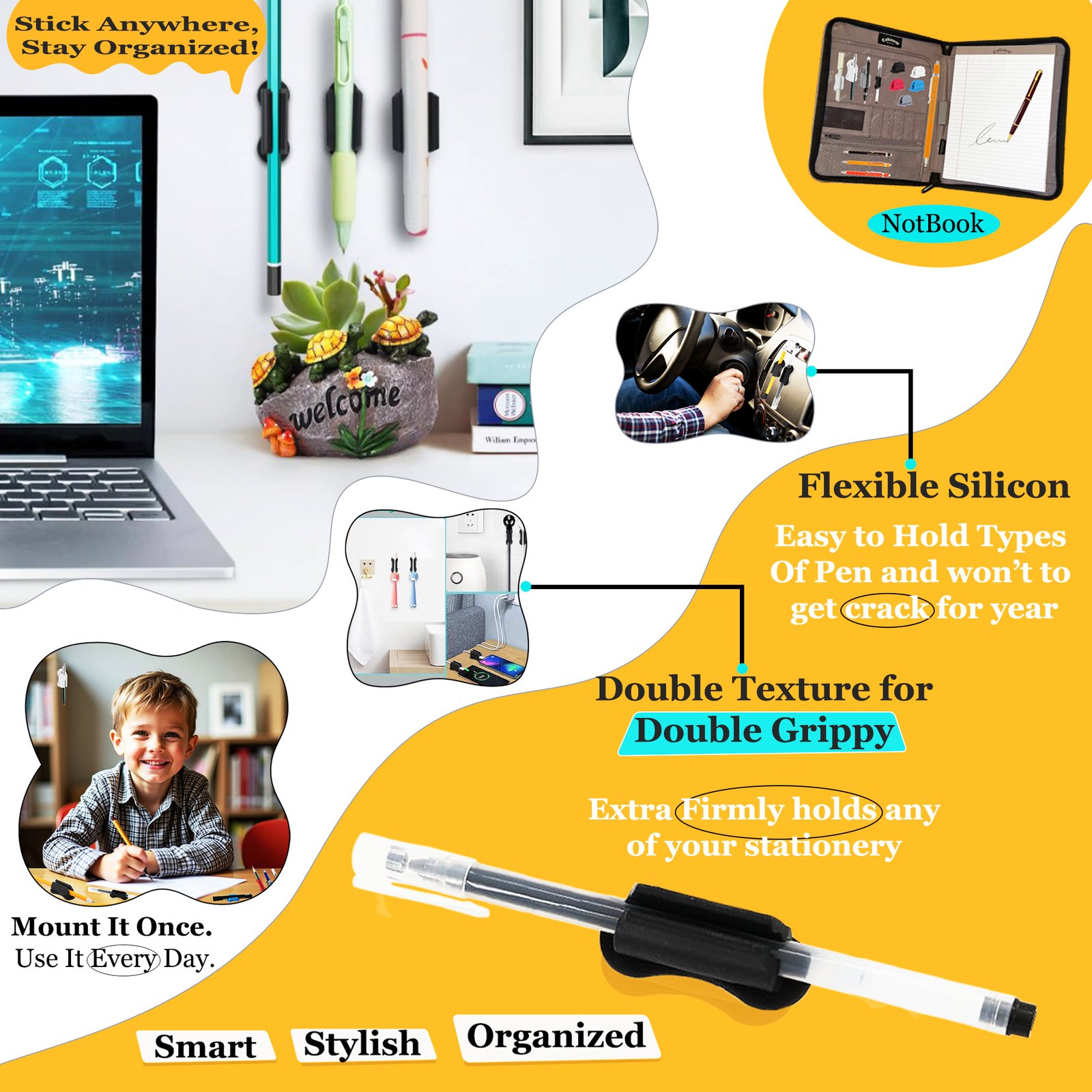 Adhesive Silicone Pen Holder 20 Pack for Desk Organizer 2 Adhesive Silicone Pen Holder 20 Pack for Desk Organizer - Image 2